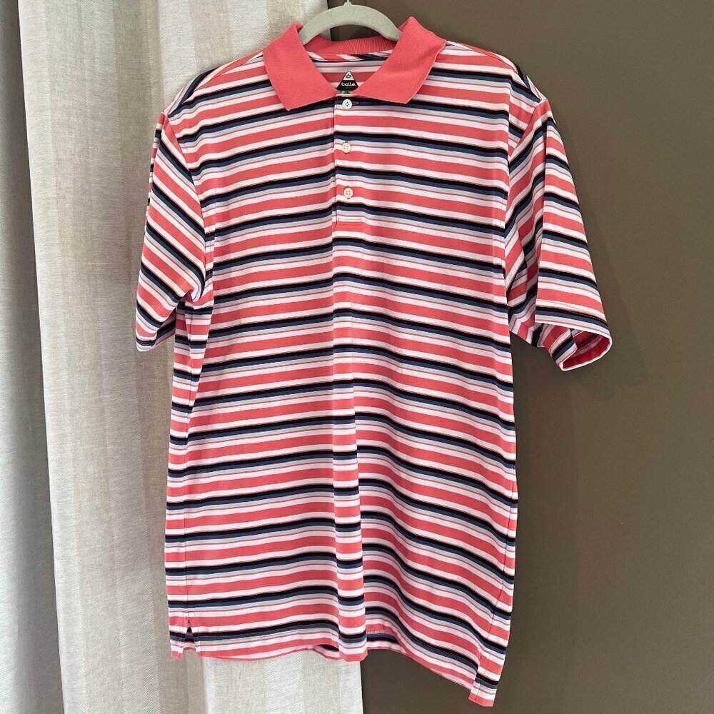 Bolle Golf Tech Polo Pink Black Striped Short Sleeve Shirt, Size Medium